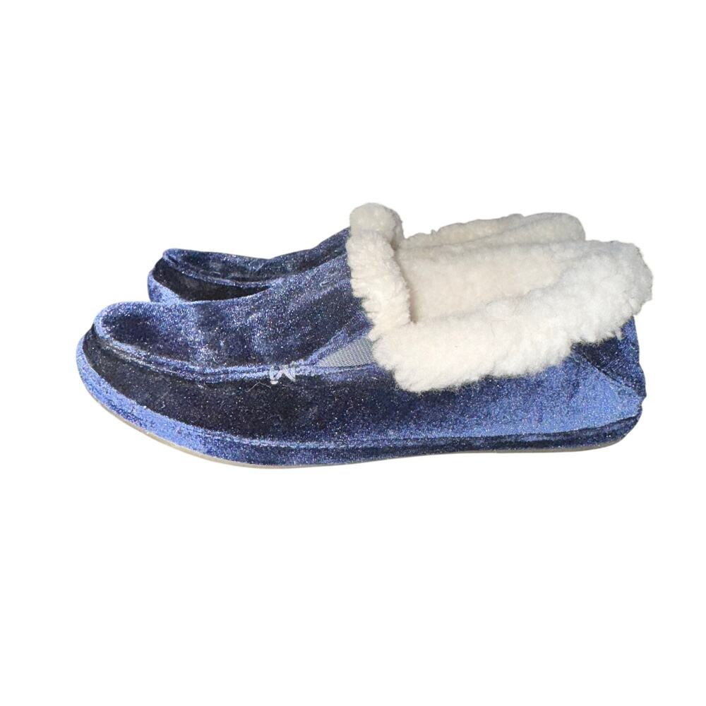 Olukai Ku'una Lanui Slippers Women's Size 5 Blue Velvet Shearling Lined